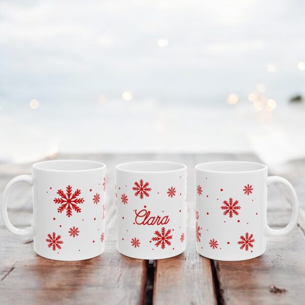 Taza navideña copos de nieve con nombre