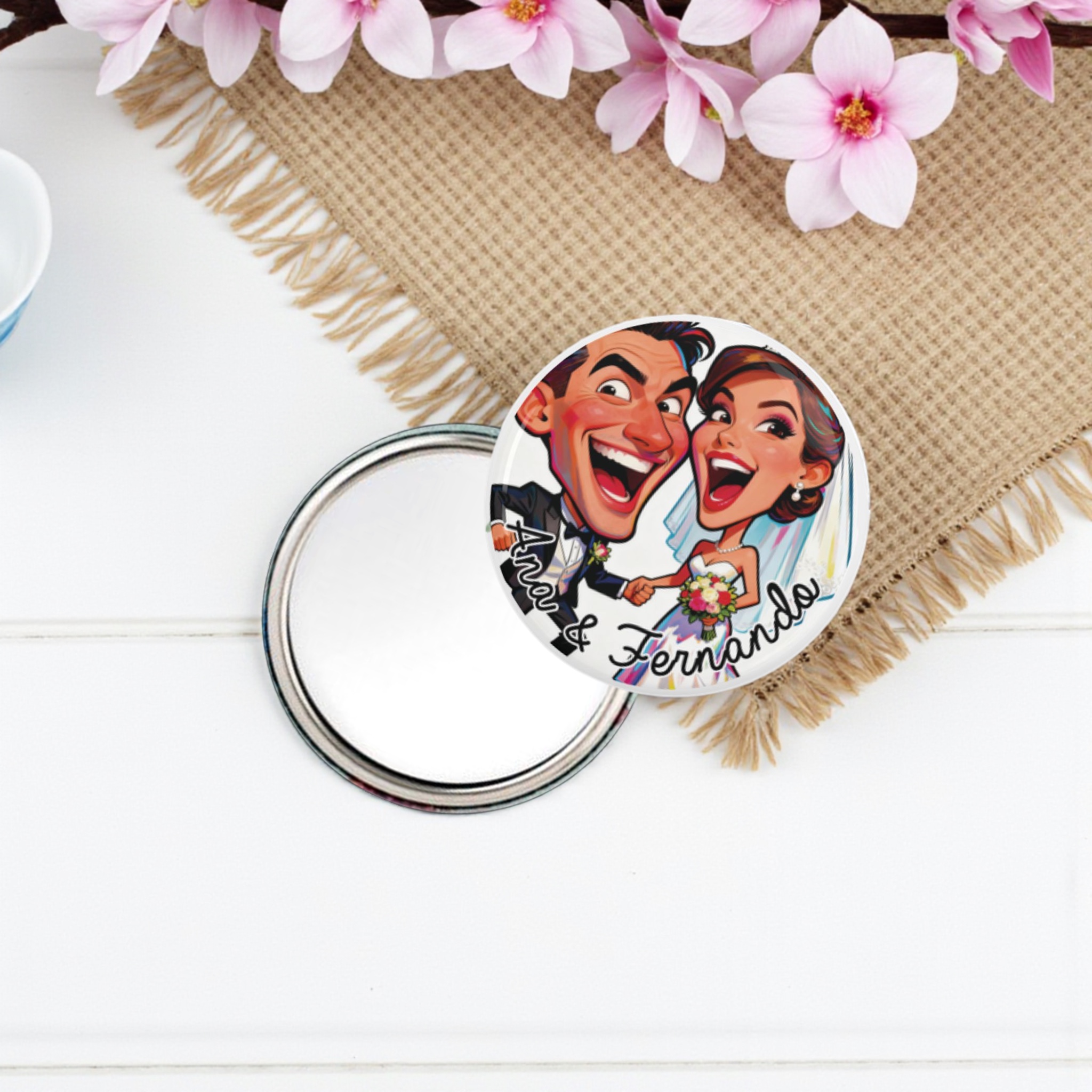 Espejo personalizado boda caricatura de novios