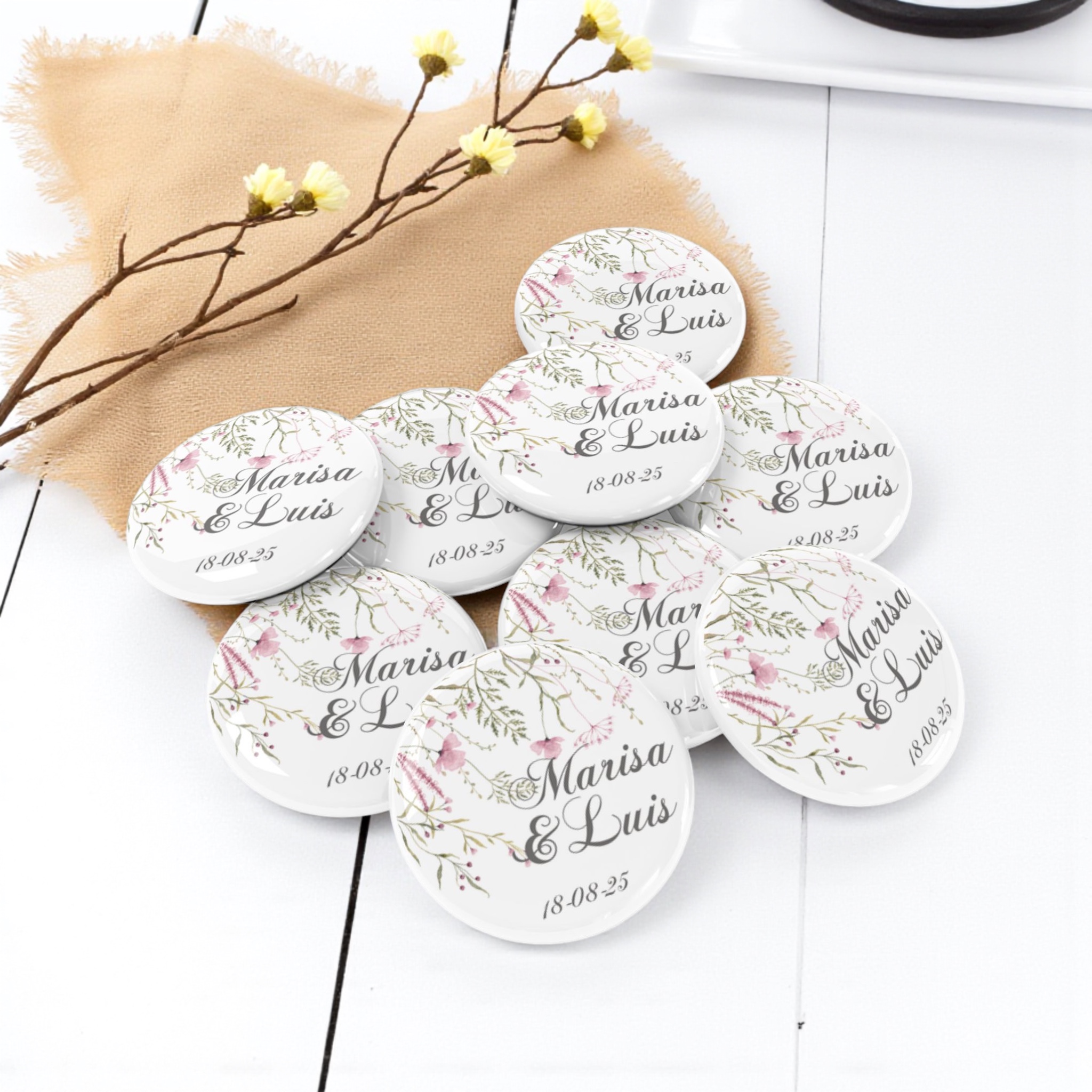 Espejo personalizado boda con diseño floral romántico
