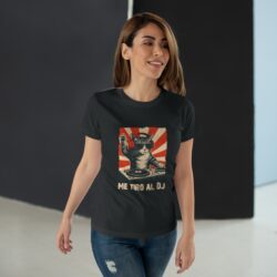 Camiseta negra divertida gato DJ – “Me tiro al DJ”