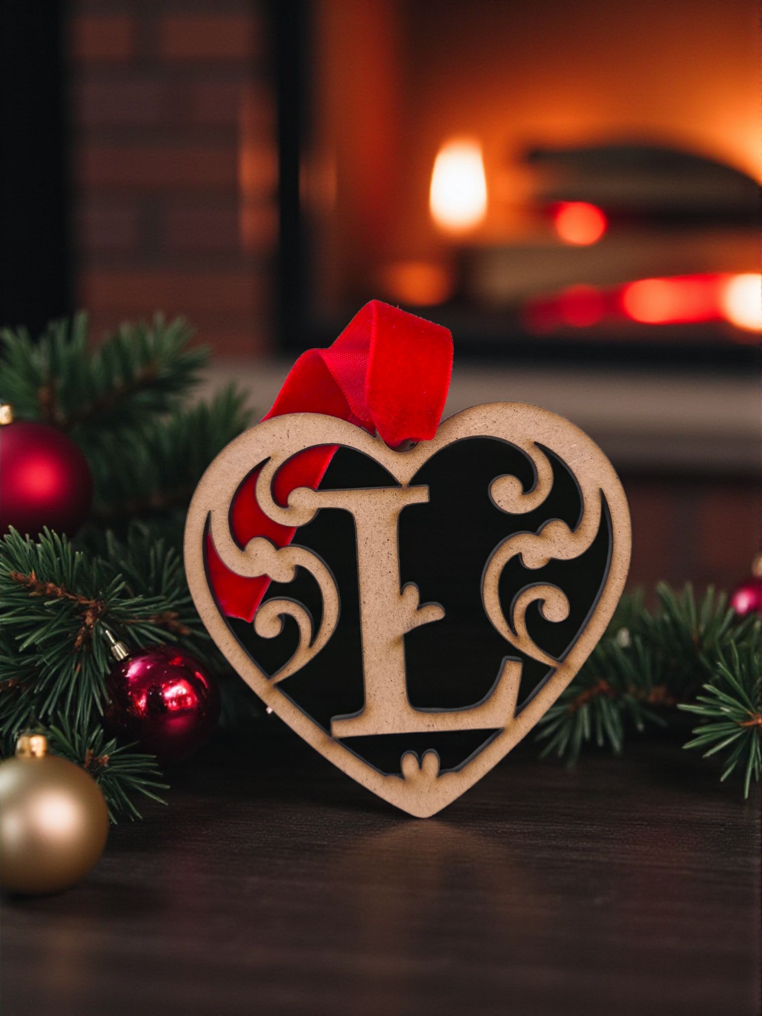 Adorno corazón con inicial para árbol de Navidad