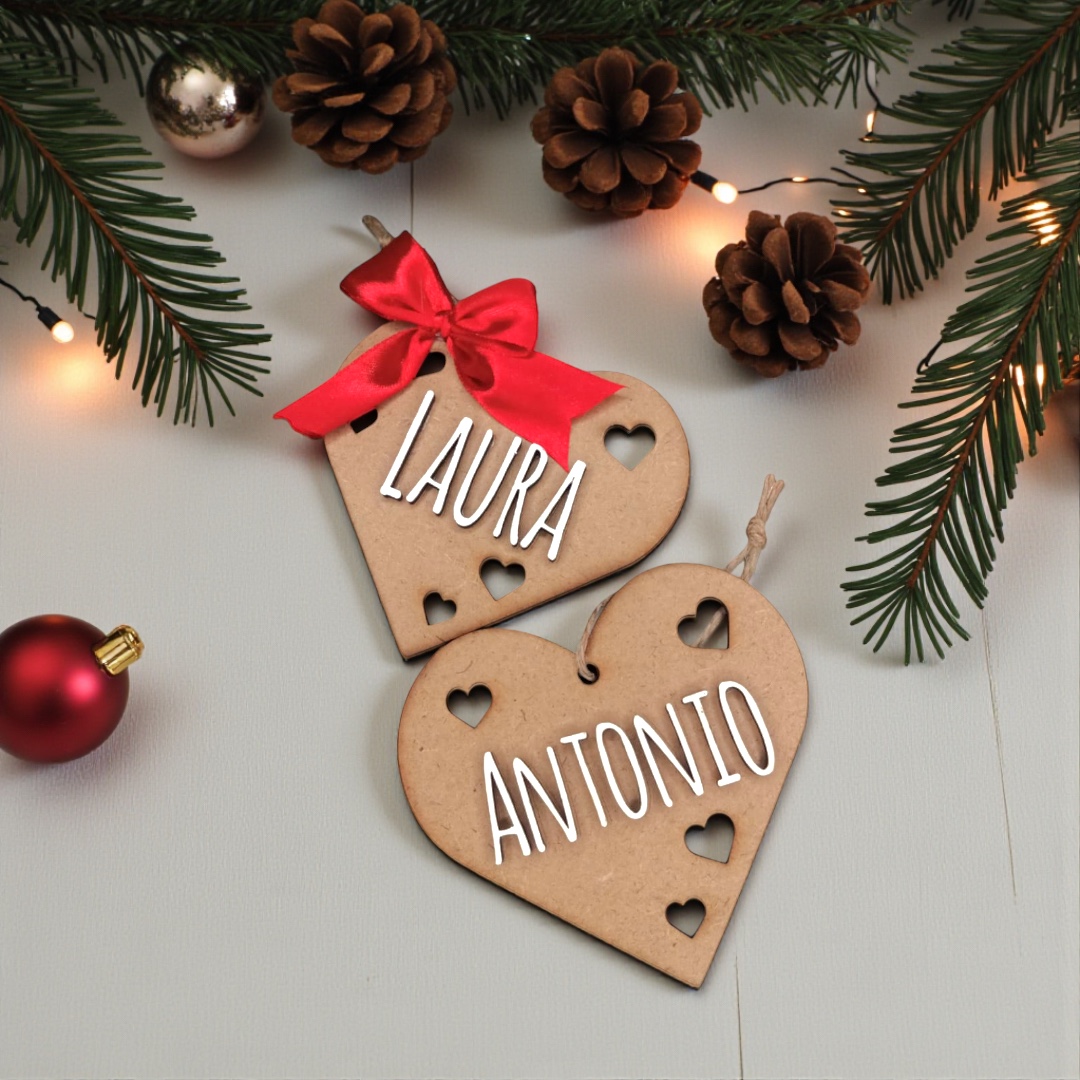 Adornos corazón de Navidad personalizados para pareja