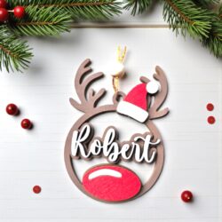 Adorno reno de Navidad personalizado con nombre