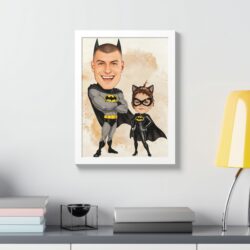 caricatura superhéroes papá hija regalo día del padre