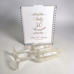 Juego de 2 copas personalizadas grabadas a láser con caja de madera personalizada