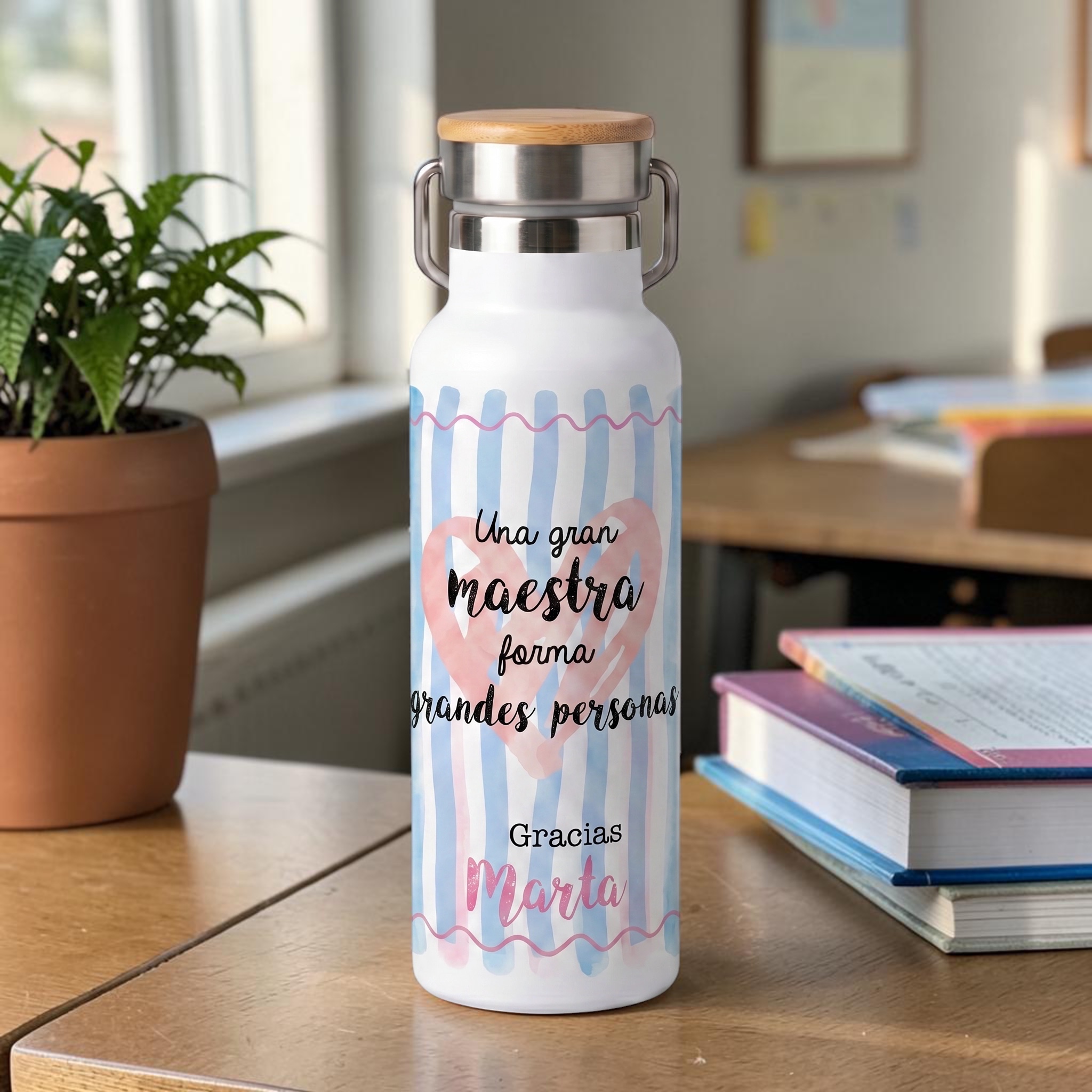 Botella térmica personalizada – "Una gran maestra forma grandes personas"