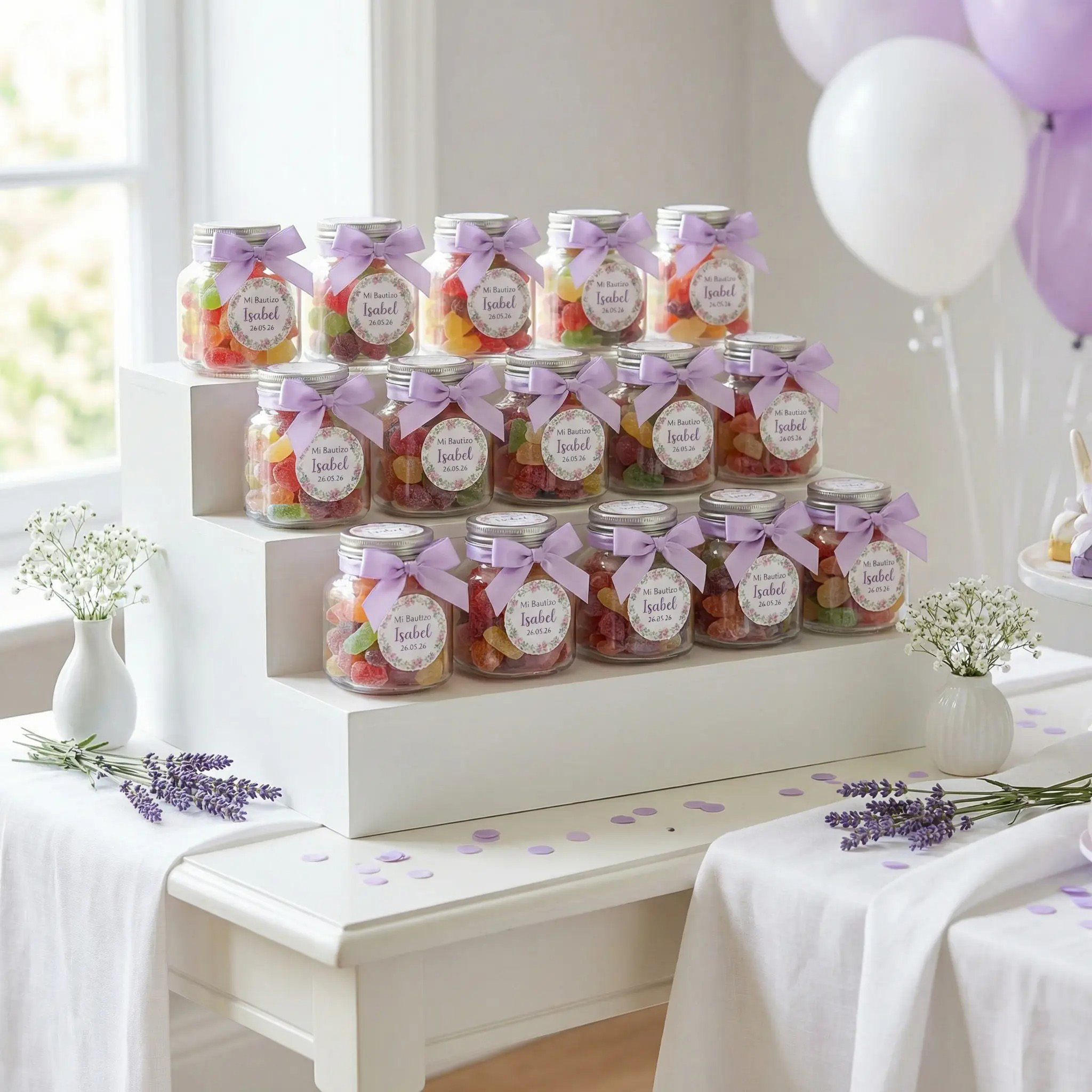 Tarro de Chuches Personalizado Bautizo – Floral Lila