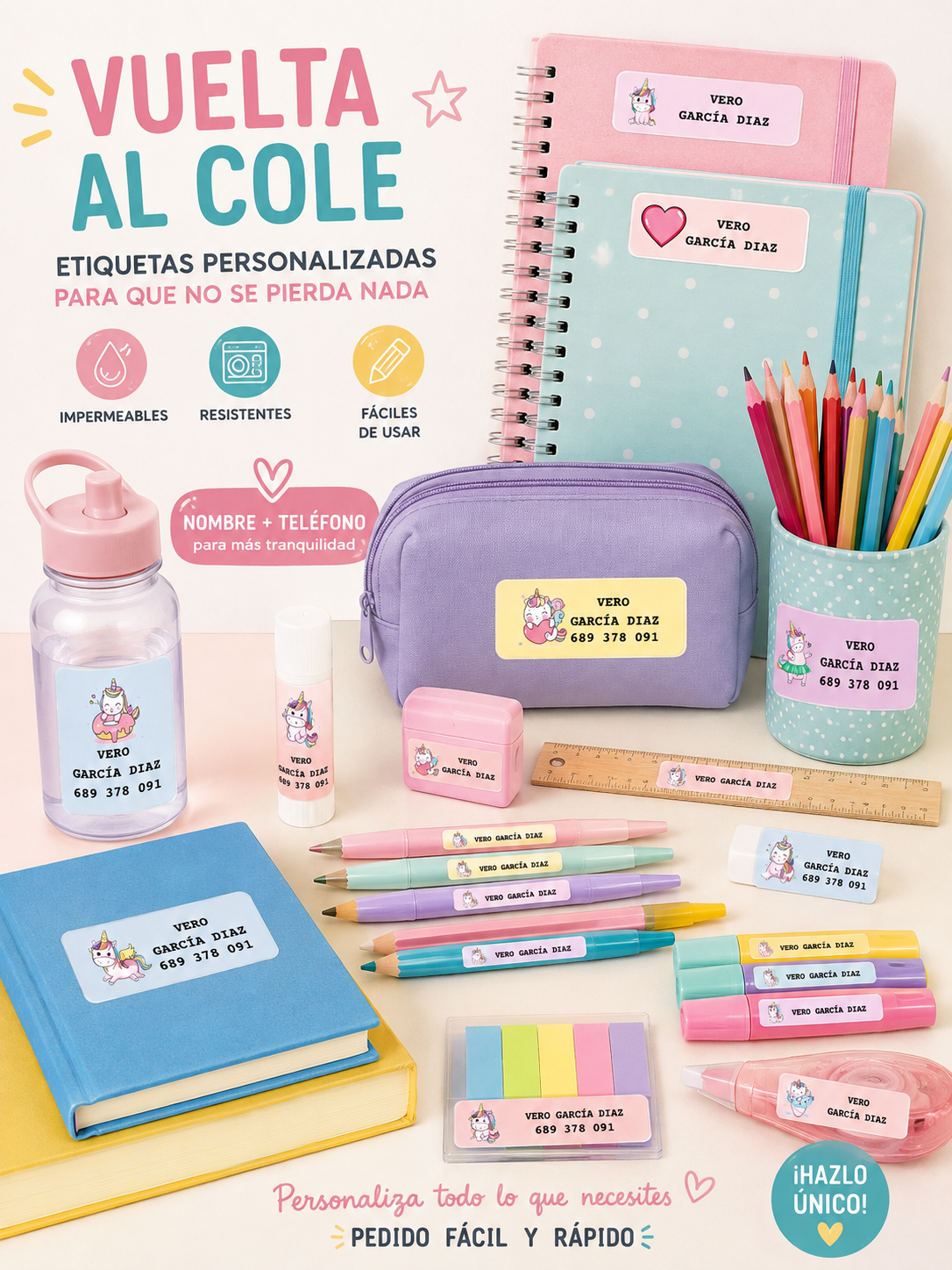 Etiquetas personalizadas vuelta al cole para cuadernos
